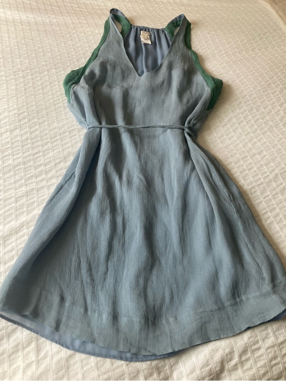 J. Crew Light Blue Mini Dress 100% Silk with Green Shoulder Straps